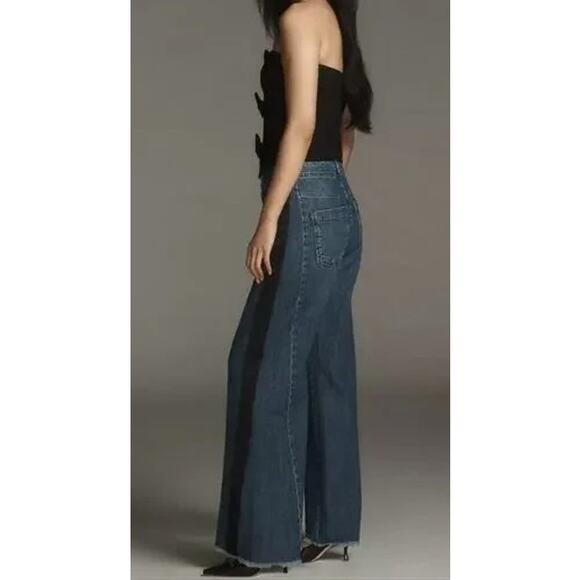 Pilcro Adi High Waisted Denim Tuxedo Stripe Trim Wide Leg Jeans Blue 27 / 4 - Picture 2 of 12